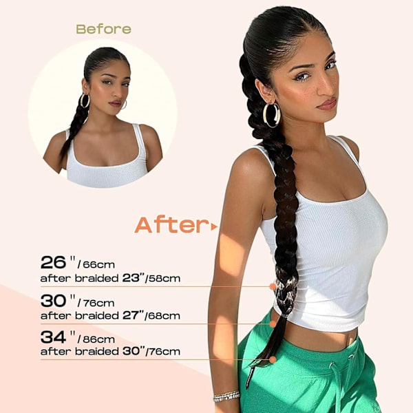Flettet hestehale-extensions krøllete hår brunt 80cm, fletteextensions