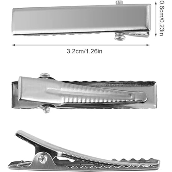 300 Stykker Metall Krokodillespenner Små Flatte Barretter Kvinne Jenter Hårklipp 3,2 cm Sølv for DIY Salong E