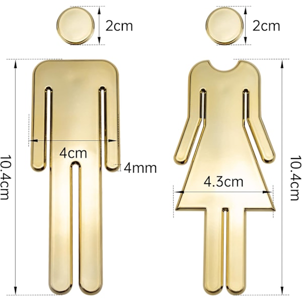 Gull toalett-skilt toalettplate for bad, 1 par dørskilt toalett-skilt klistremerker symbol menn og kvinner bad
