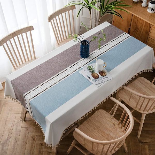 140x180cm Duk i rektangulær form, avtørkbar duk i bomullslin med dusk, landlig stil
