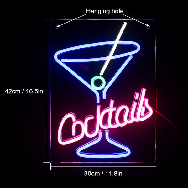 Cocktails Neon Skyltar Rosa Blå Led Neon Ljus Cocktail Glas Brev Neon USB Ljusskylt för Väggdekor för Bar Fest Ho