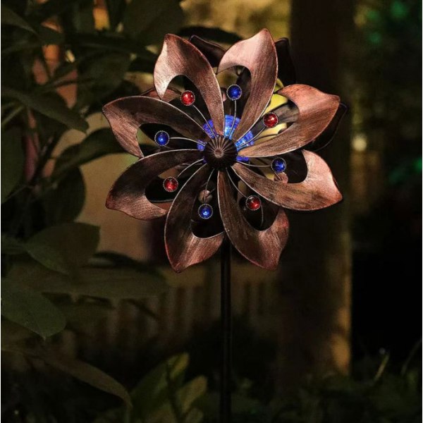 Eksotisk Blomsterregnbue (stil 4) - Vejrbestandig kugleleje metal vindmølle med støttepind