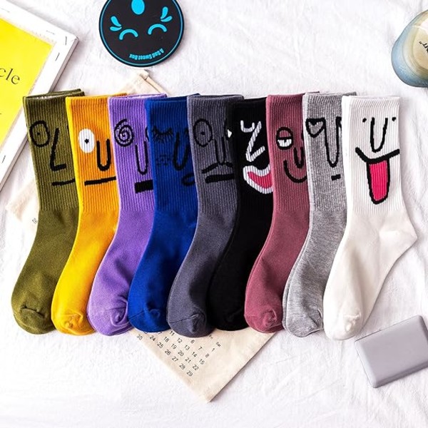 9 paria Funny Crew -sukat Värikkäät kampapuuvillaiset hauska persoonallisuus E
