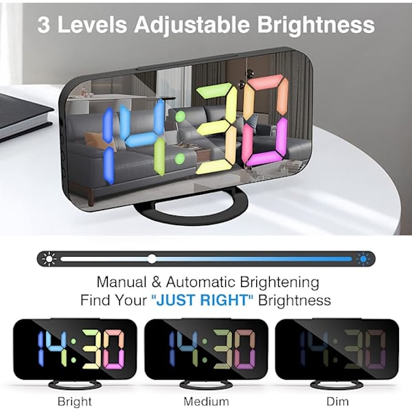 Sort , Vækkeur med dæmpbart LED-display, Digitalt ur, Dig