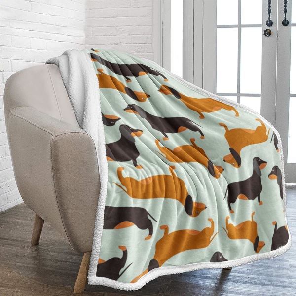 130×150cm Tax Dachshund filt Reversibel hundtryck Sherpa filt