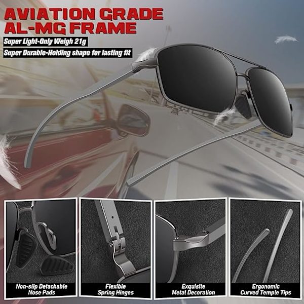 Polarisoidut aurinkolasit miehille Pilot Rectangular Ultralight Glasses