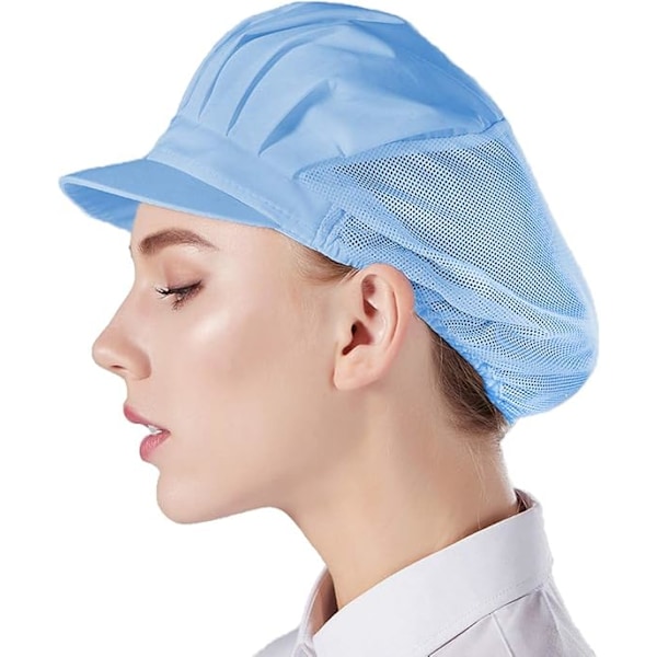3 Pak Halv-Mesh Kokkehatte - Lyseblå, Unisex Køkkenhatte med Mesh, Arbejdsvenlige til Værksted, Fabrik blue