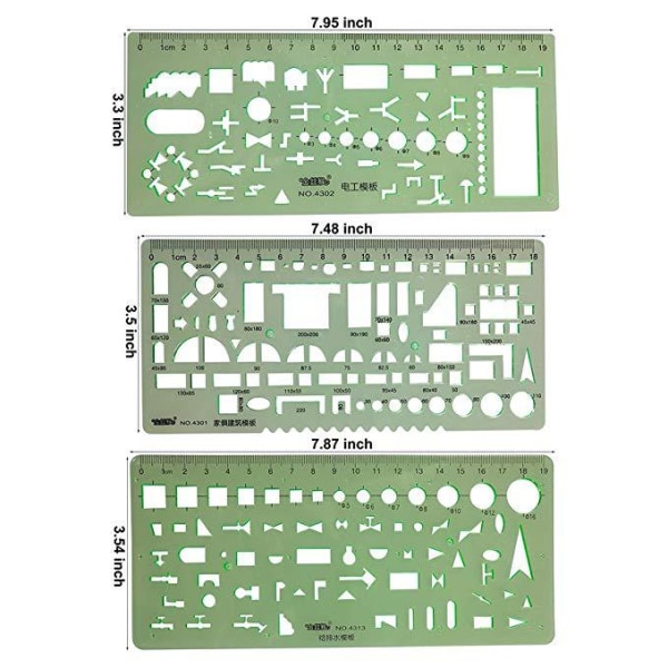 Architectural Drawing Templates, 6pcs Set, Transparent Green Mea