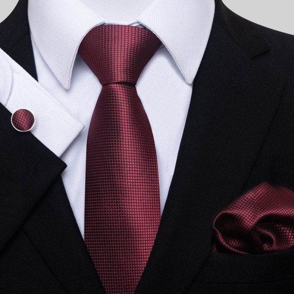 Rutig slips Herrslips och fyrkantiga manschettknappar med fickor för bröllop (