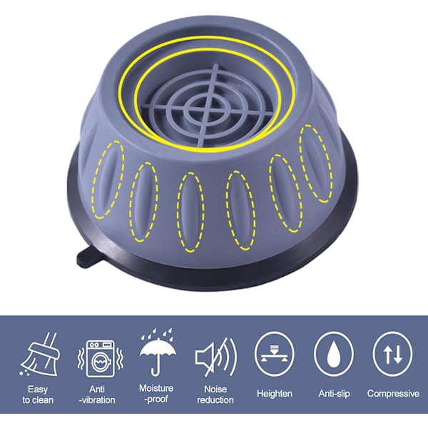 4 stk Vaskemaskinbein med Gummisåle, Anti-Vibrasjons Vaskemaskinbein for Vaskemaskiner og Tørketromler