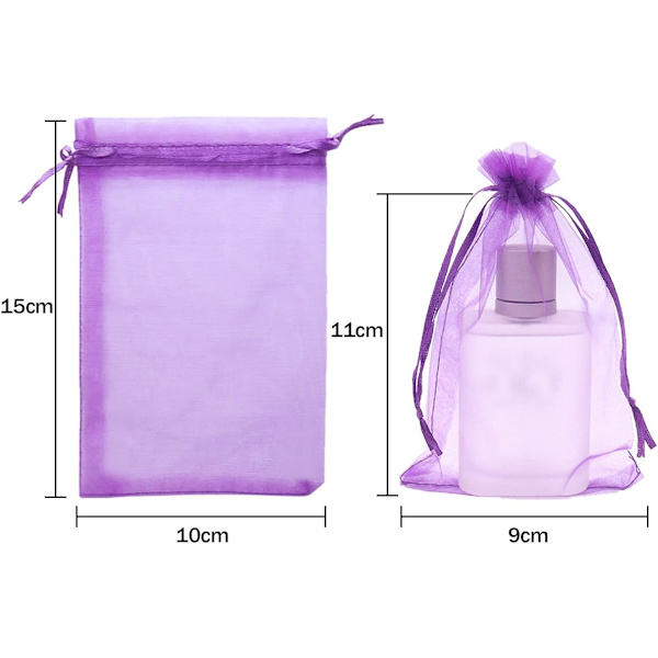 Lilla 100 stk 10 x 15 cm Organza gaveposer med snøring, smykkeposer, perfekt