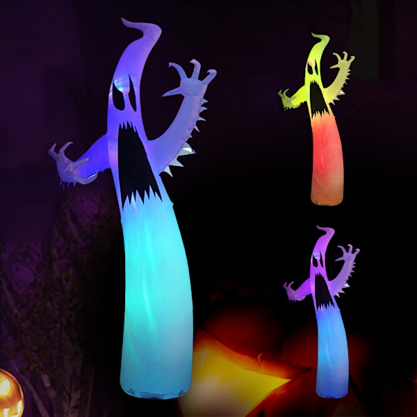 Halloween-aiheinen 3,6 metrin pituinen puhallettava valkoinen aave LED-valoilla ulkoilmaan, puutarhaan ja nurmikolle