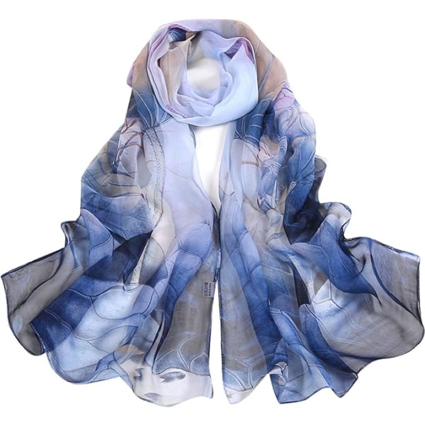 Blå, 160 * 50 cm silketørklæde til kvinder Damesjal Chiffon Elegant