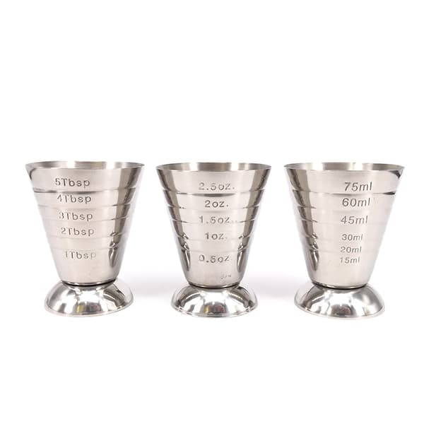 Rostfria cocktailjiggers, 2,5 oz, 75 ml, 5 matskedar
