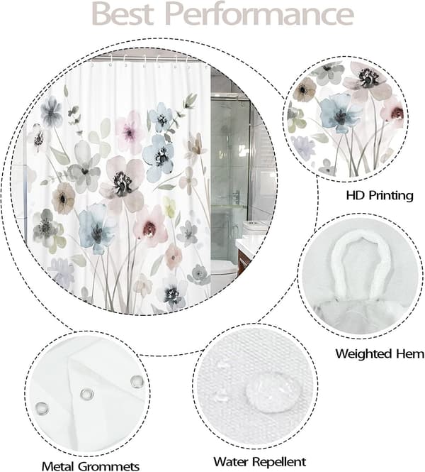 Blomstret bruseforhæng Boho bruseforhæng Hvidt bruseforhæng 180*180cm Polyester