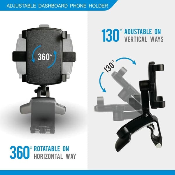 Multifunksjonell bil dashbord telefonholder, med 360° roterbar