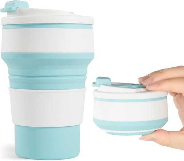 500ml Vikbar Mugg för Resor, Vikbar Silikon Resemugg för Varma och Kalla Drycker, Blå