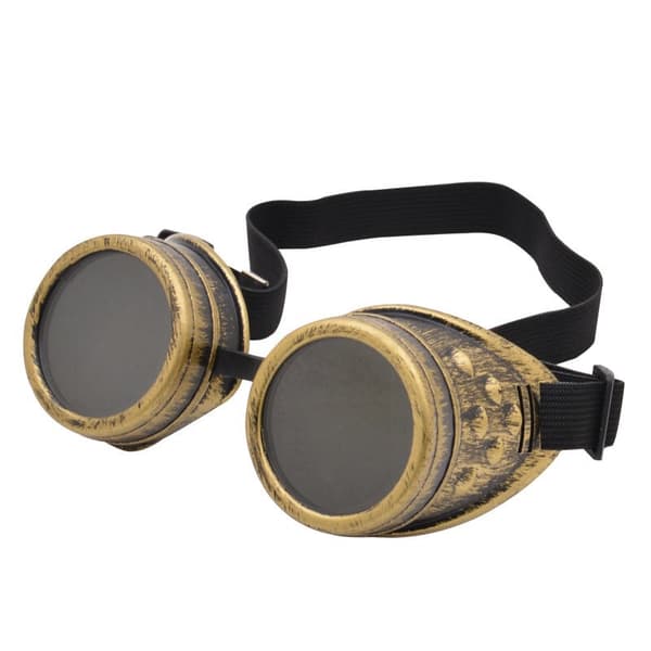 Steampunk-glasögon, plast, elastiska, mörka linser, justerbar storlek