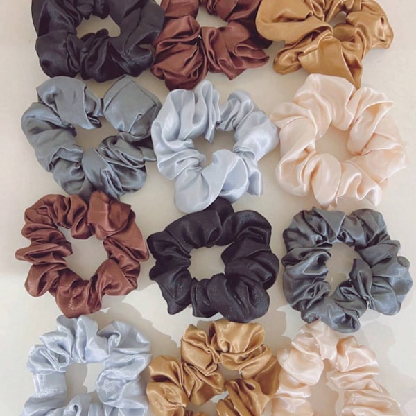 12 stk. neutrale Scrunchies til kvinder, premium satin blødere end silke, elastiske bånd til hestehale