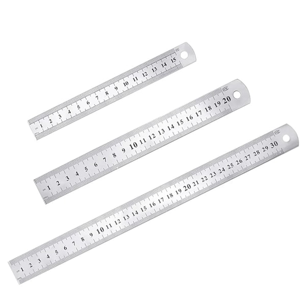 3 Pcs Stainless Steel Precision Ruler Metal Straight Ruler Kit 15 cm (6''), 20cm (8''), 30cm (12'') Silver Stainles