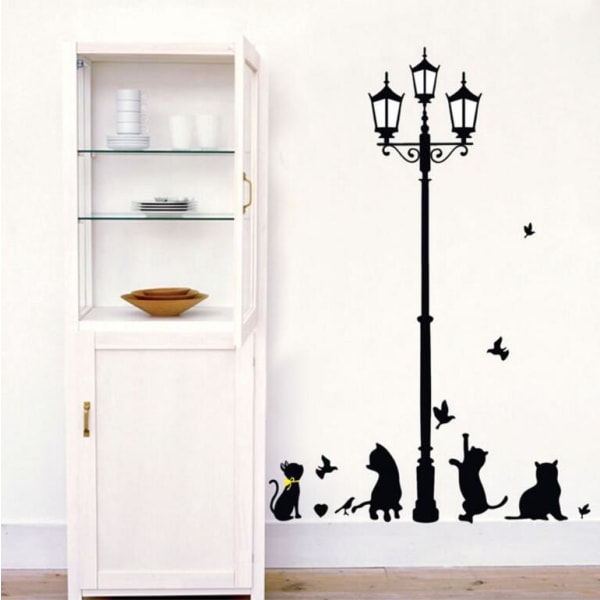 Cats Under A Floor Lamp Wall Stickers + Cat Wall Sticker til Cre