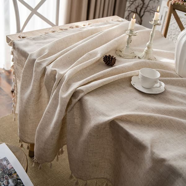 (140x180 cm) Rektangulär Beige Bomull Linneduk Solid Färg Dammsäker Tvättbar Bordsduk