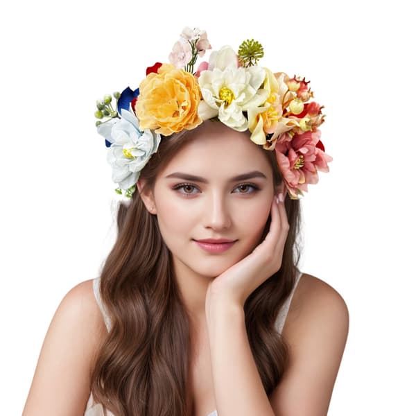 3 stk. Kunstig Blomsterhodebånd, Blomsterkrone, Strandbryllupshodebånd