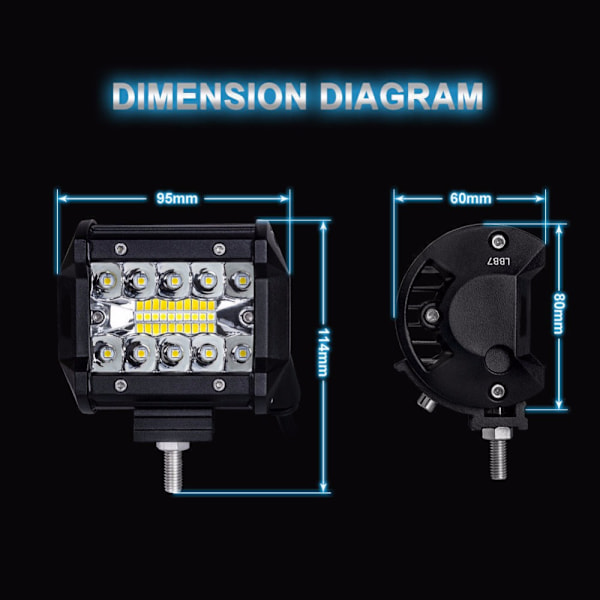2-delt LED-billampe, tre-øye-type, 20 LED eksternt hjelpe