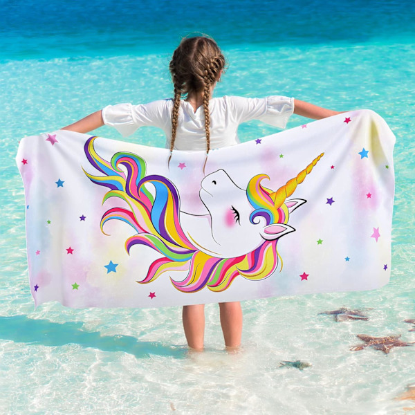 Enhörning Strandhandduk - 70 x 150 cm Regnbåge Polyester Camping Handdukar för Flickor Barn Snabbtorkande Ultra Abs