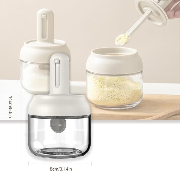 4-pack glas kryddburkar med infällbar skedslock, 9oz tomma kryddburkar, lufttäta socker-