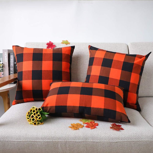 Sett med 2 Farmhouse Buffalo Check Rutete Putesett Puter Trekk Polyester Lin for Høst Halloween Hjemmedekor