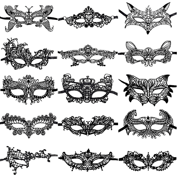 15 stk. Halloween Fleksibel Blonde Maske Kvinder Sexet Øjenmasker til Maskeradebold Venedig Maskerade