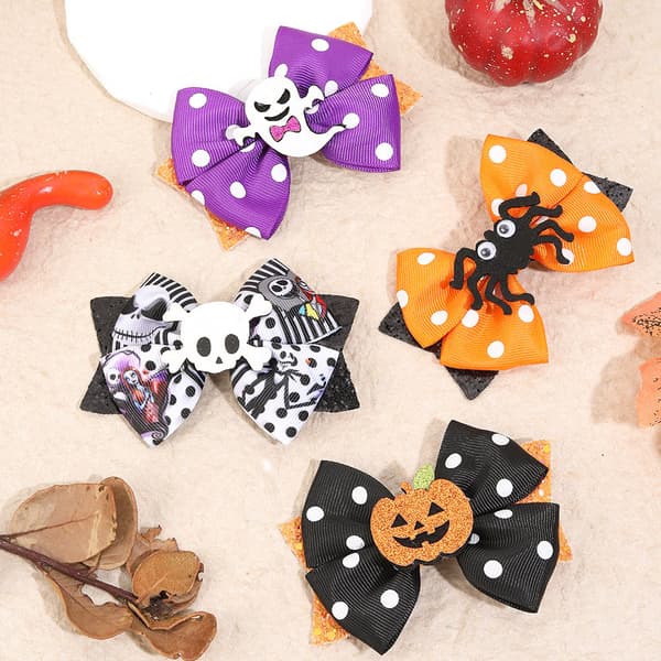 Barn rosett hårklämmor Halloween hår accessoarer pumpa fladdermus roliga