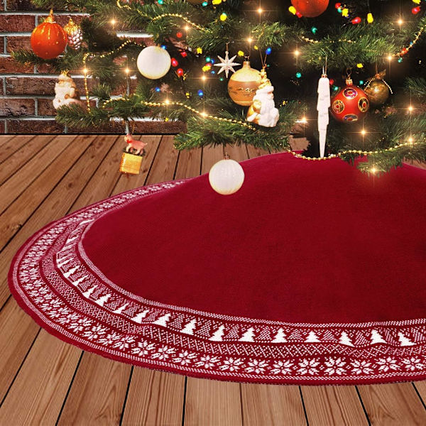Julgransmatta, 92cm/36in Julgransmatta i Stickad med Snöflinga Tjock Julgran Rustik Semester Dekoration