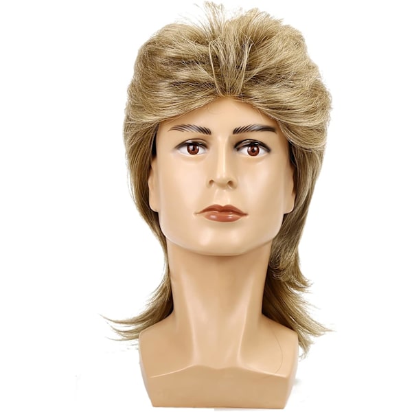 Blond Mullet Peruk för Män 80-tals Mullet Peruk Män Långt Syntetiskt Hår