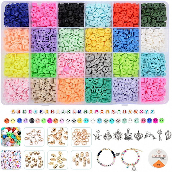 4000+ Palan Bead Kit, 24 Väriä Kirjain Palan Beadit Käsintehty Polymeerisavi, Värikkäät Pyöreät Palan Beadit, Lapsille