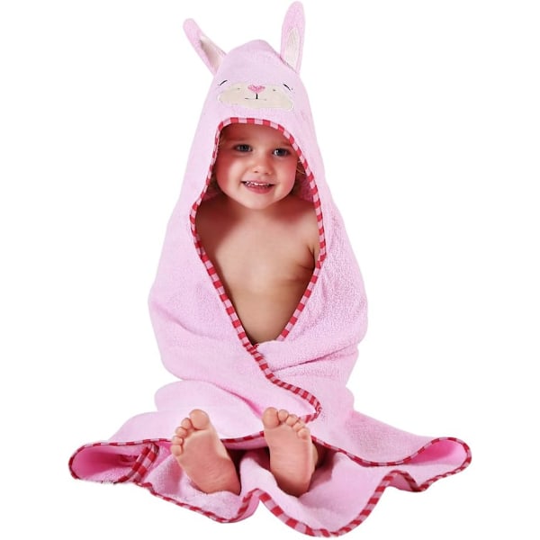 90 x 90cm, Light Pink Rabbit, 0-6 Years Old, Hooded Baby Bath Towel Soft Cotton Kids Towelling Bathr