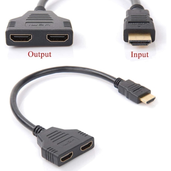 HDMI 1 hannkontakt til dobbel HDMI 2 hunnkontakt Y-splitterkabeladapter