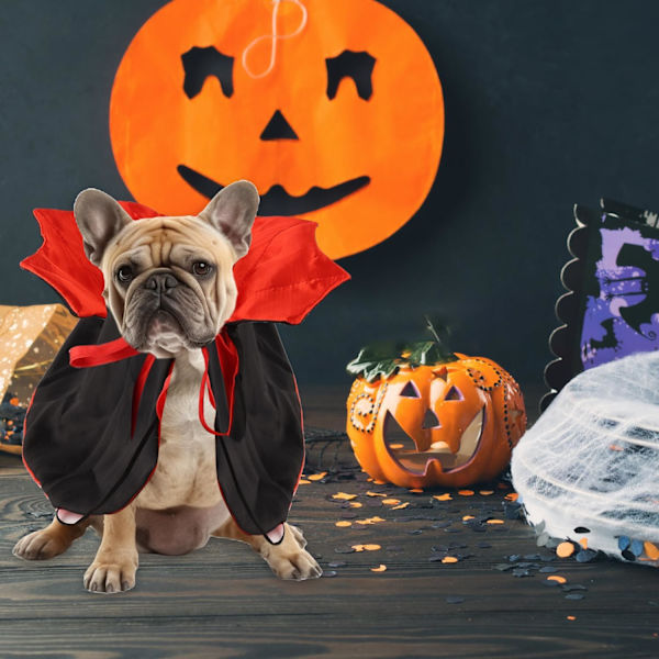 Halloween kattekostume, rød sort kat vampyrkostume sød vampyrkostume kæledyr kattekappe hundekappe H