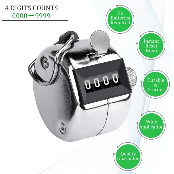 (Fortykket metal med base) To Counter Håndholdt Tally 4 Cifret Go