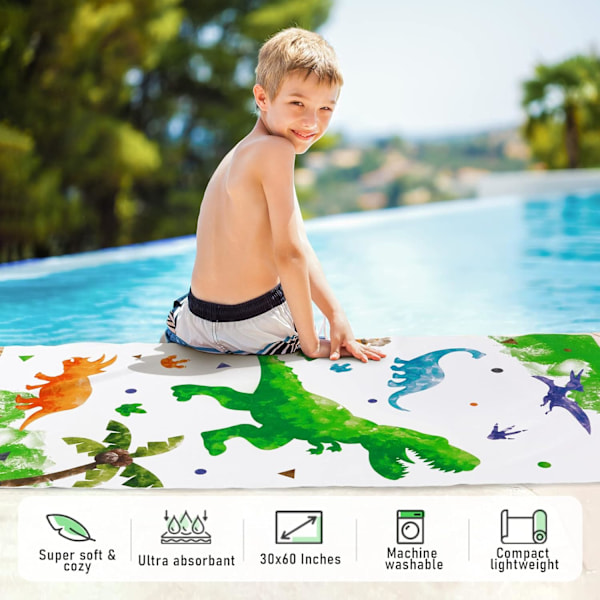 Dinosaurie Barn Strandhandduk - 70 x 150 cm Mikrofiber Dino Sandfria Handdukar för Pojkar Bad Pool Camping T