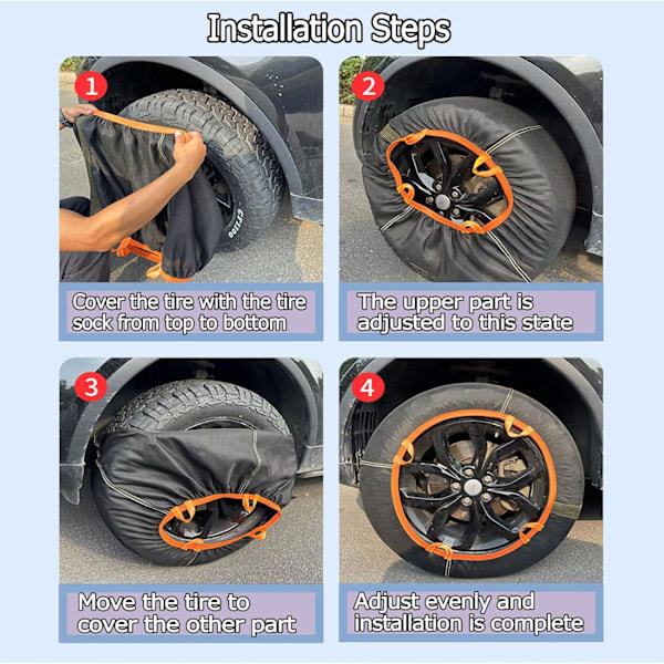 2 kpl Auton Lumiketjut Renkaille - Vaihtoehto Renkaiden Lumiketjuille - Henkilöautoille, Katumaastureille ja Kuorma-autoille 6004