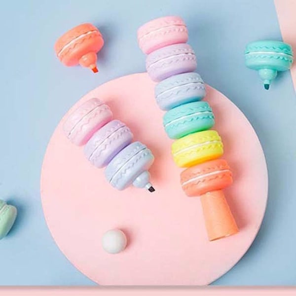 2-pack Novelty Cookie Highlighter Pen Set Assorted Colors Macaron Cake Fluo