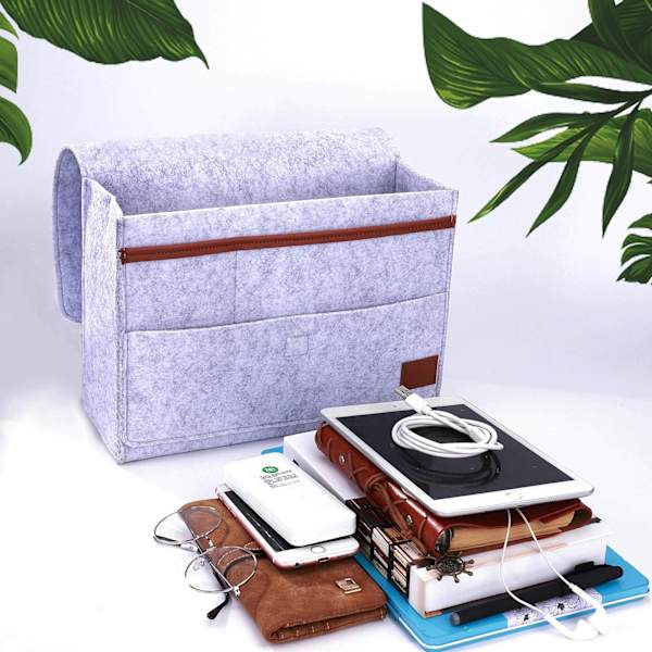 Grå - Caddy Organizer, Sängbord Caddy Filt Sängbord Fickförvaringspåse för Telefon, Fjärrkontroll, Tidning, Penna, Tidskrift, Glas T