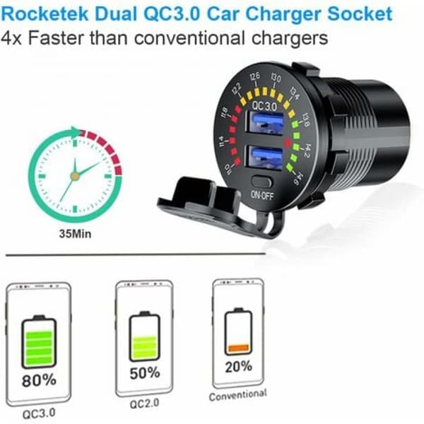 x 12V/24V 36W Hurtiglading USB 3.0 Billader Socket, Dobbel QC3.0 USB Hurtiglader Socket, Egnet for Skip, Båter, M