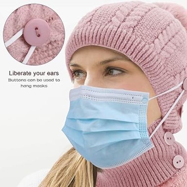 (Rosa 56-58 cm) Vintervarm Strikket Lue og Halsvarmersett, Flexi A