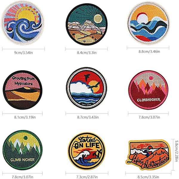 Stryge-på patches, til børn og voksne, 9-delt patch-sæt, sy F