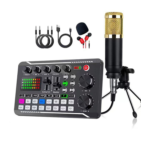 F998 Live Sound Card Audio Mixer Podcast, Board Voice Changer för Mikrofon Karaoke