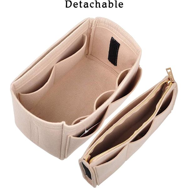Filtet Pung Organizer, Kvinders Håndtaske i Indre Opbevaringspose med Lynlåspose (Beige) C