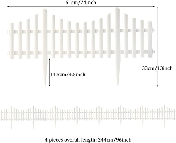 Sæt med 4 stk. 248 cm hvidt plastikhavehegn